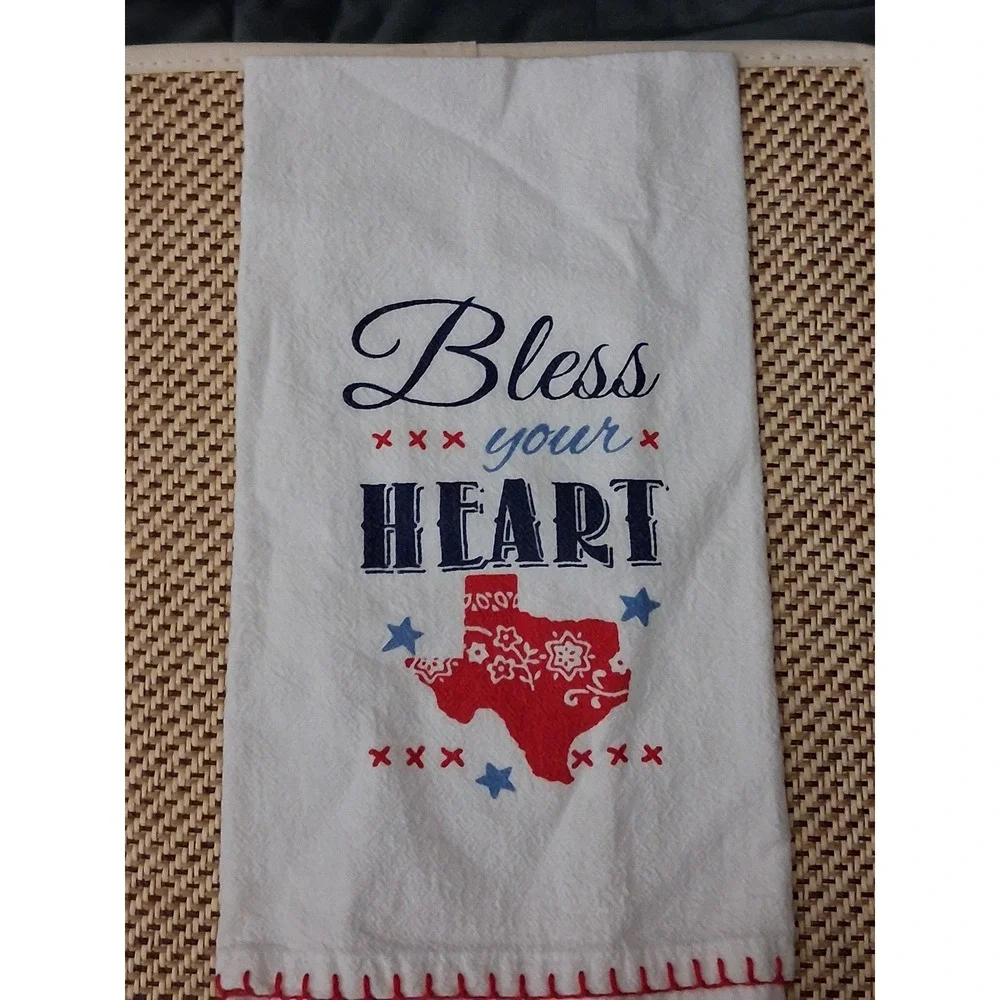 Kay Dee Designs Bless Your Heart Texas Cotton Tea Towel White Red Blue Kitchen